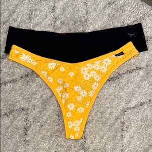 Victoria's Secret PINK Black and Yellow Floral thong panties